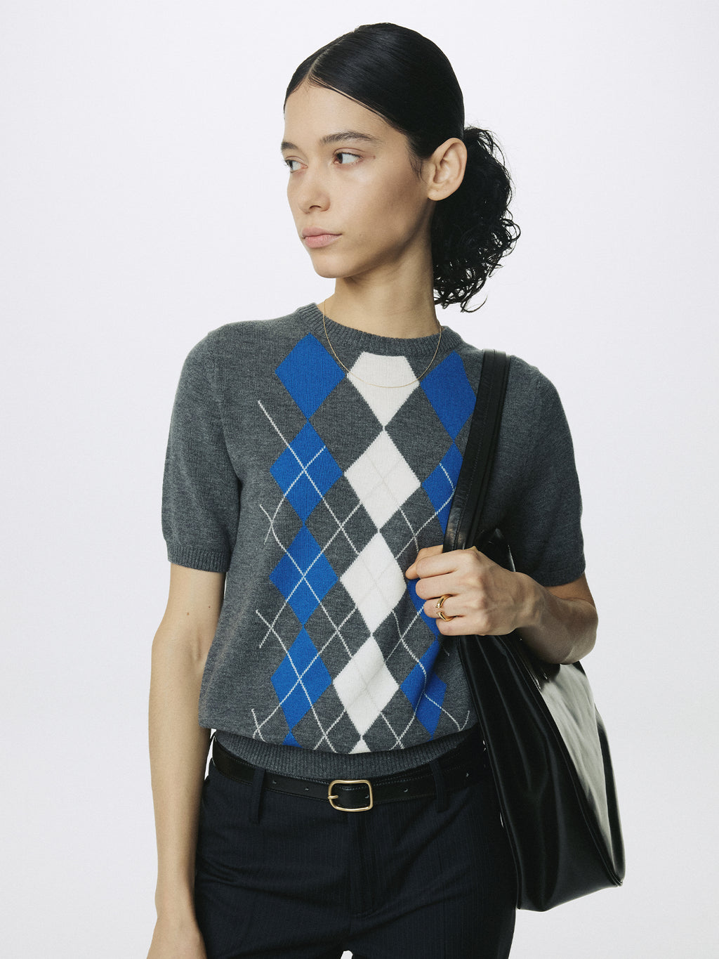 (W) SUPERFINE WOOL ARGYLE CREW NECK SWEATER_ GREY COBALT