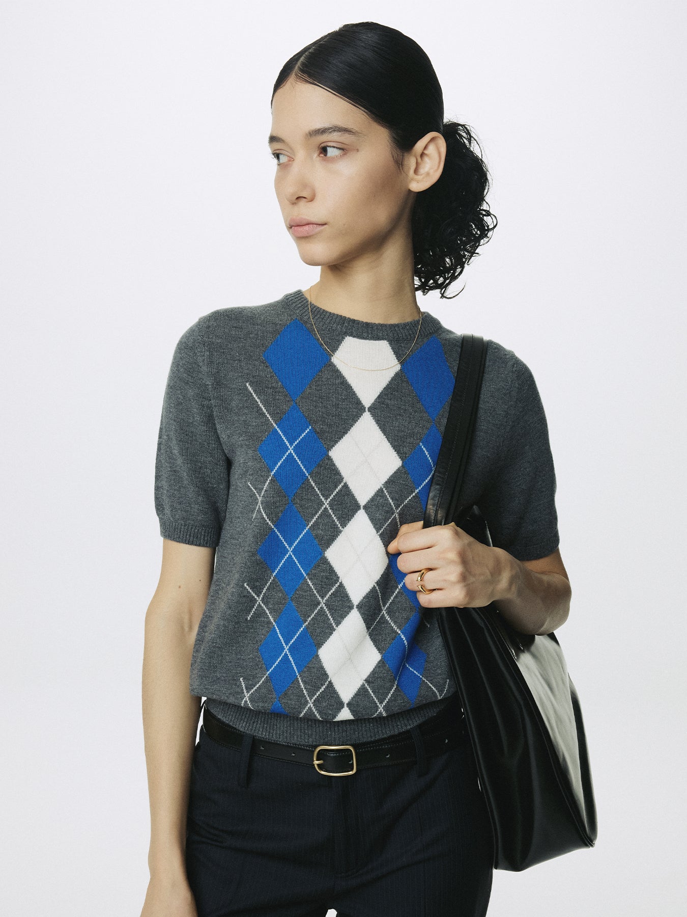 (W) SUPERFINE WOOL ARGYLE CREW NECK SWEATER_ GREY COBALT