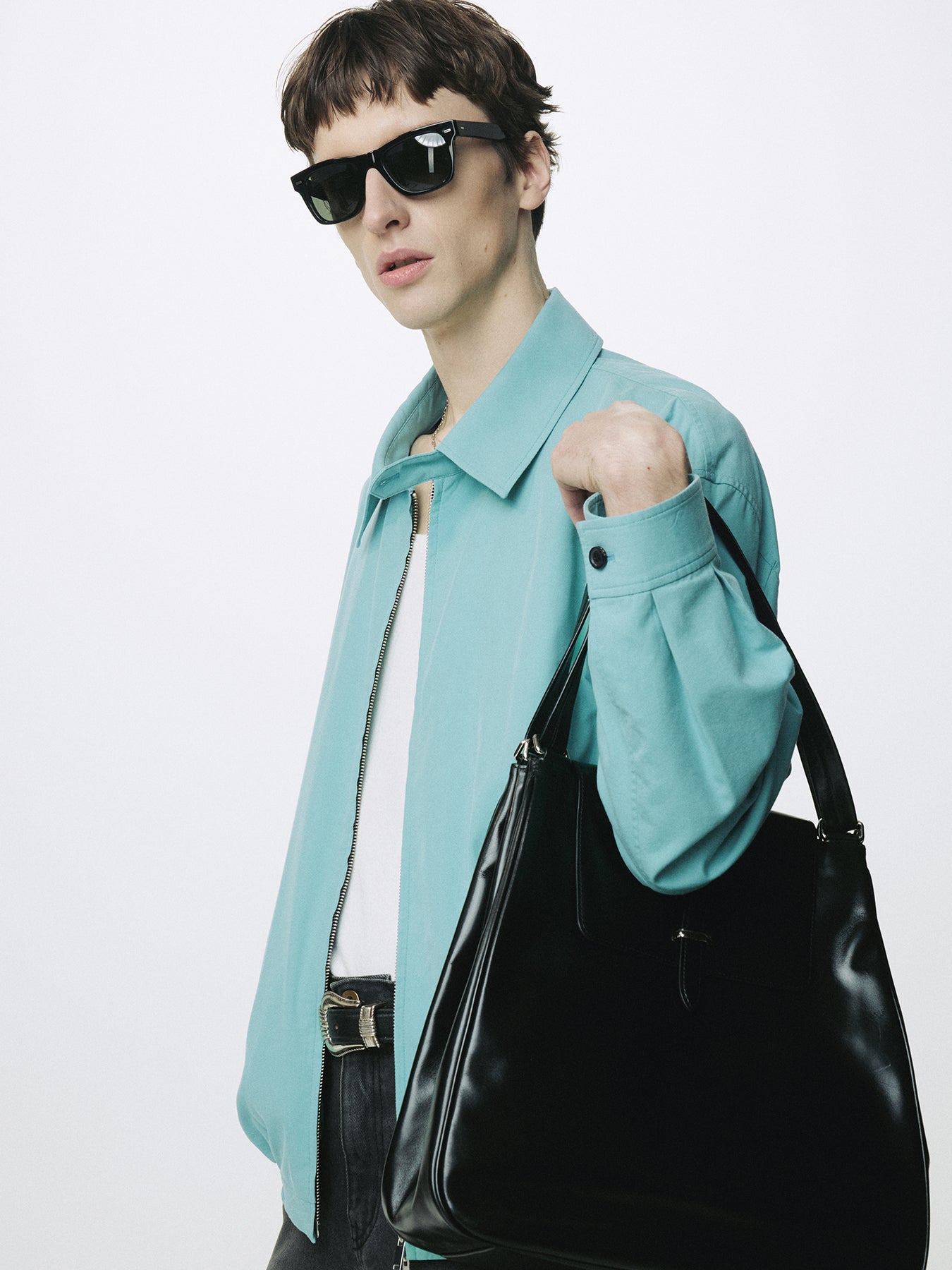 WASHED COTTON LYOCELL BLOUSON JACKET_ TURQUOISE