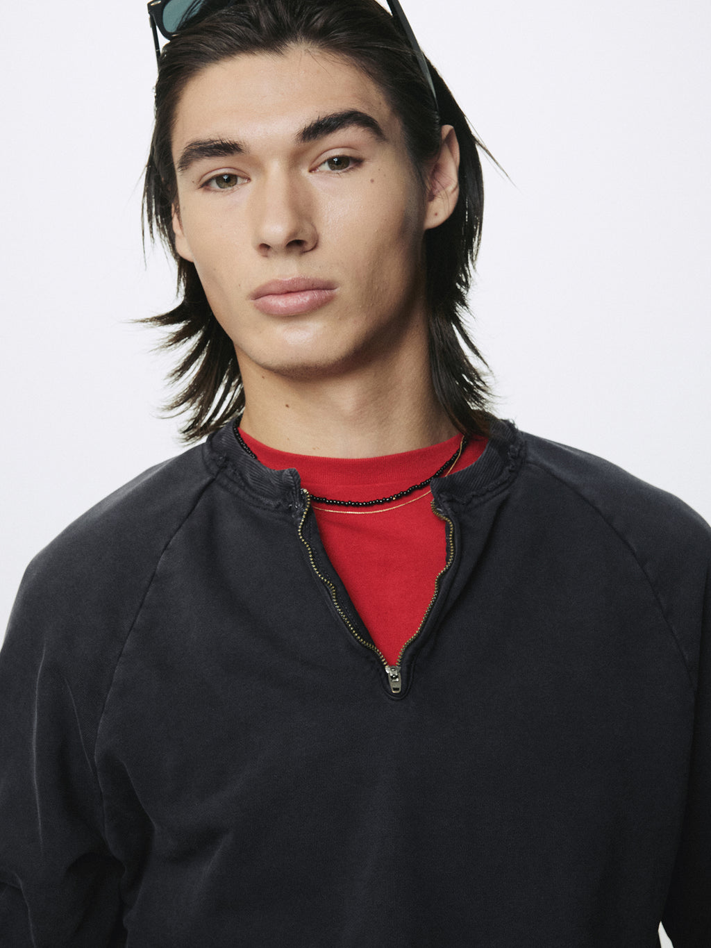 GARMENT DYED ZIP SWEATSHIRT_ FADED BLACK