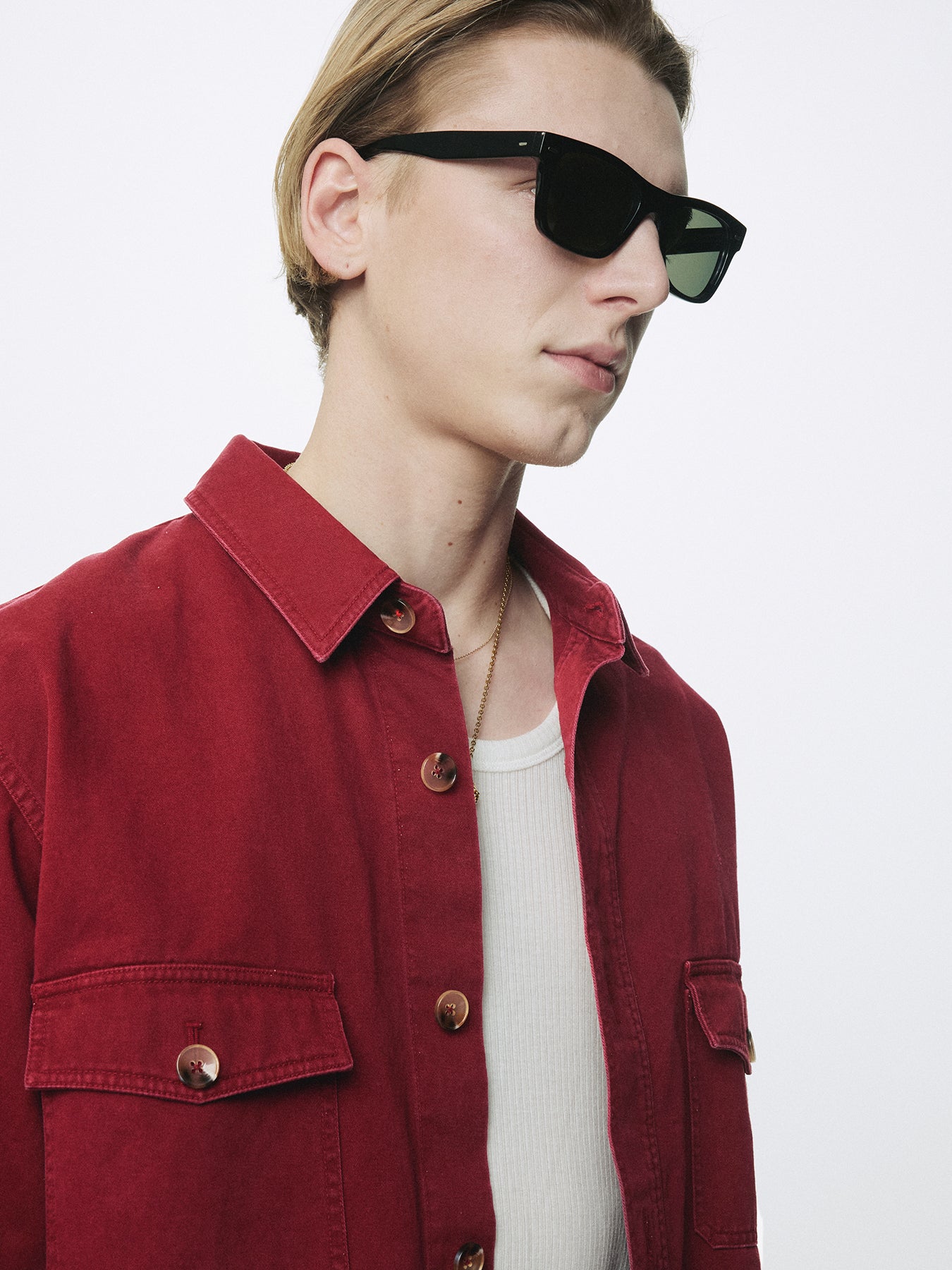 WASHED COTTON TWILL OVERSHIRT_ RED