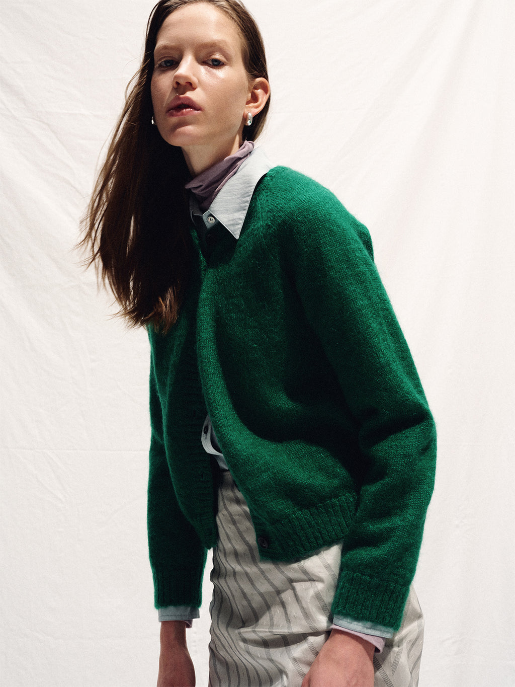 (W) MOHAIR BLEND RAGLAN CARDIGAN_ GREEN