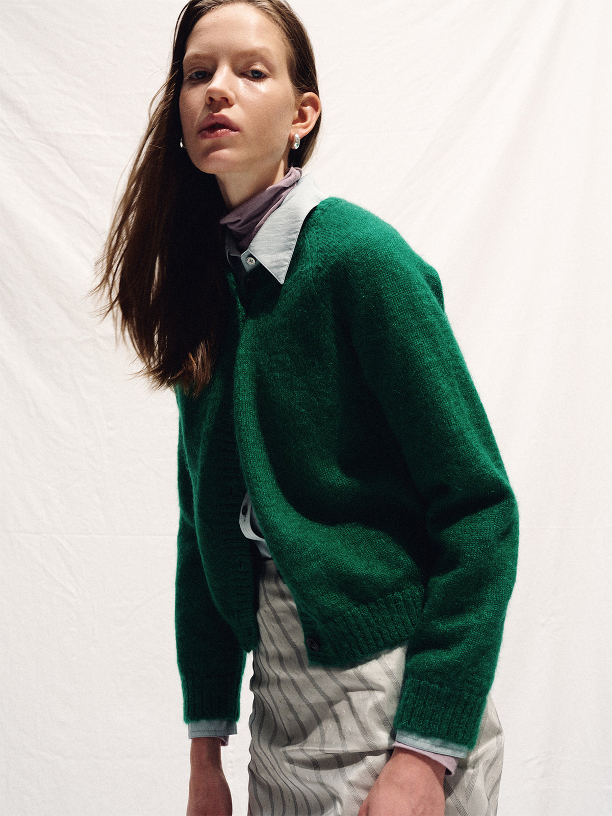 (W) MOHAIR BLEND RAGLAN CARDIGAN_ GREEN