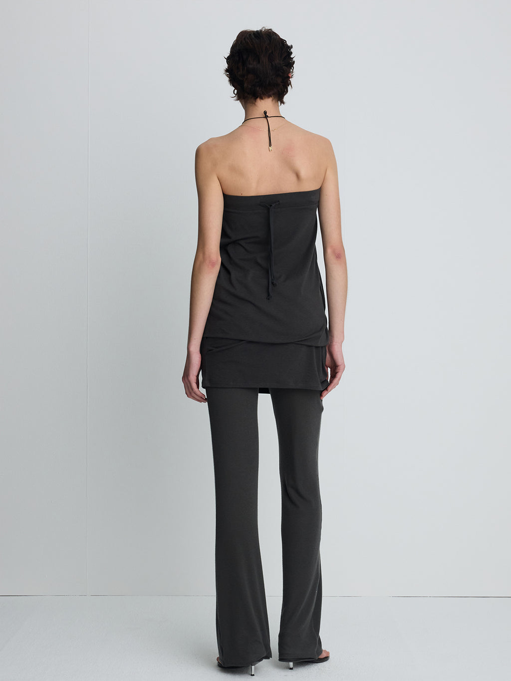 (W) SOFT DRAPED DRAWSTRING SKIRT_ CHARCOAL