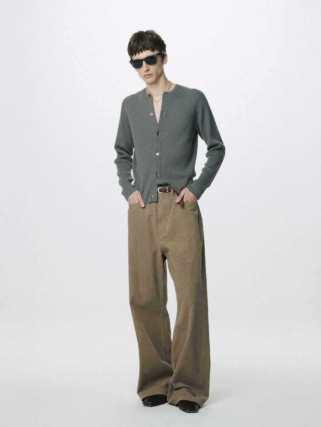 WASHED CORDUROY WIDE-LEG PANTS_ BEIGE