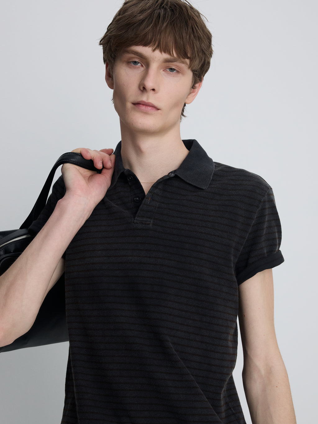 GARMENT DYED STRIPE PIQUÉ POLO_ FADED BLACK