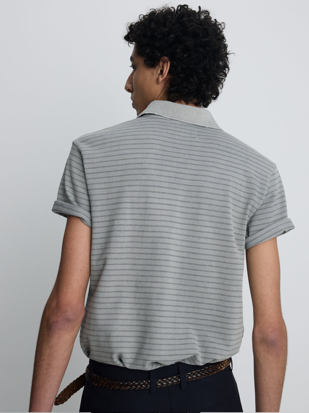 GARMENT DYED STRIPE PIQUÉ POLO_ FADED GREY