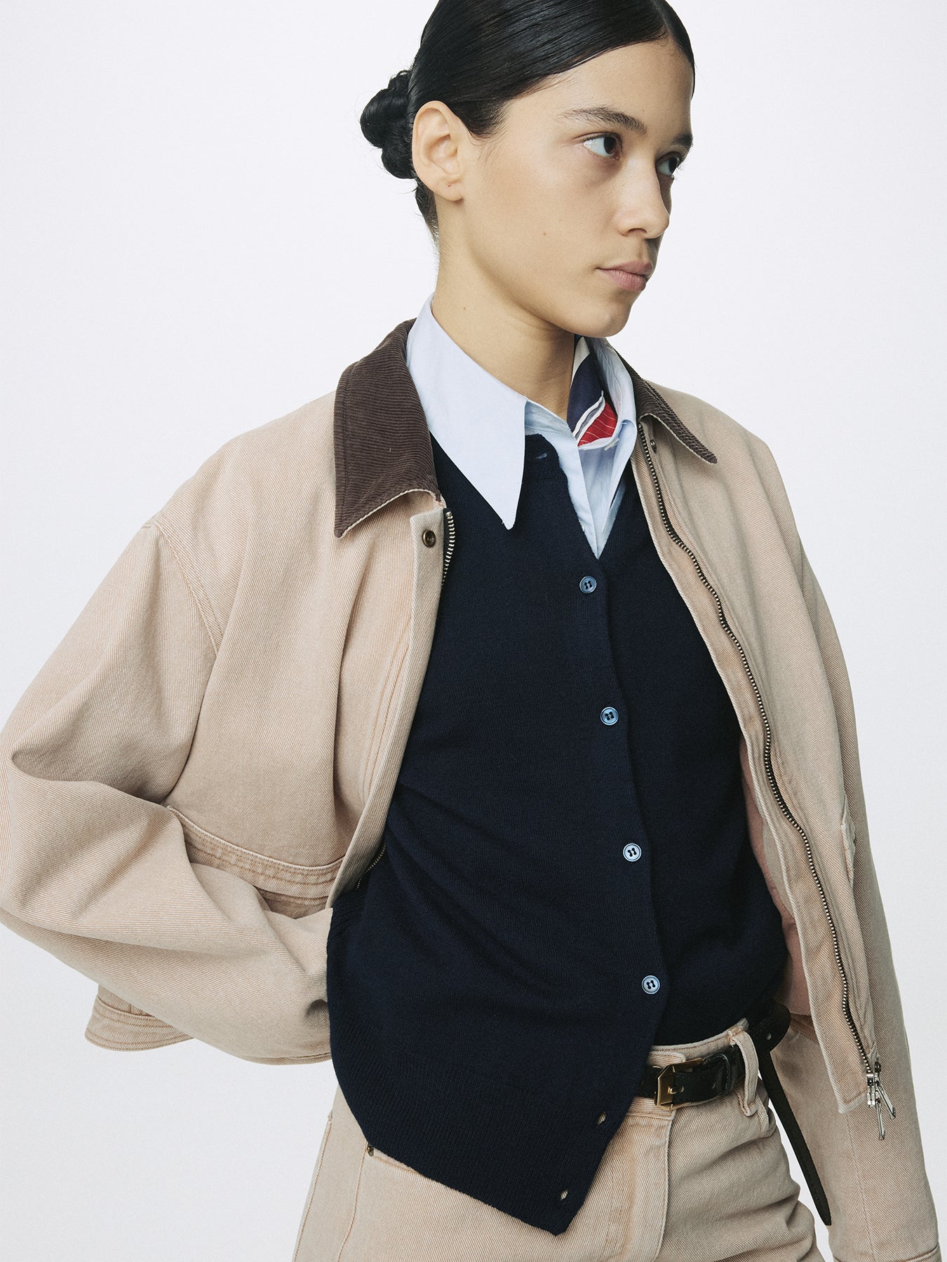 (W) SUPER FINE MERINO WOOL CARDIGAN_ NAVY