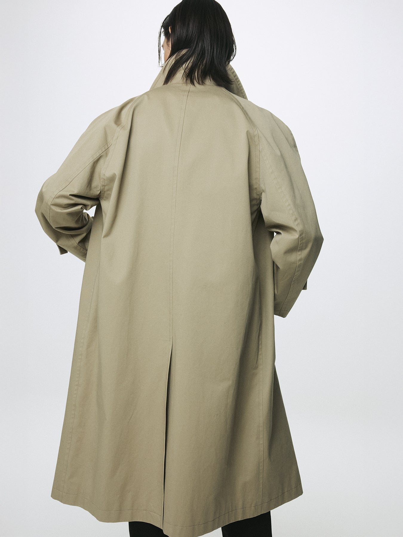 COTTON DRILL SINGLE-BREASTED OVERCOAT_ BEIGE