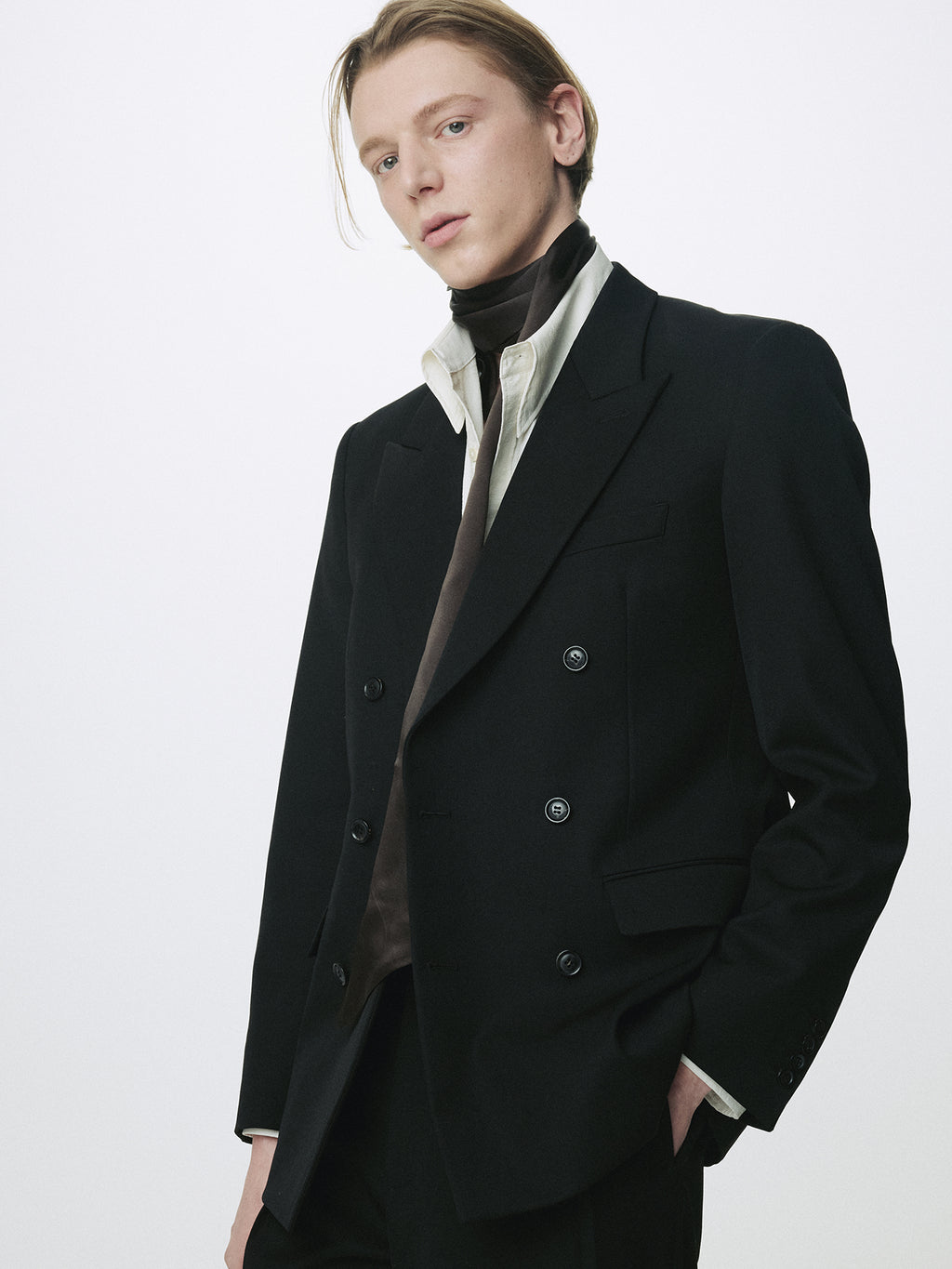WOOL DOUBLE-BREASTED TAILORED JACKET_ BLACK