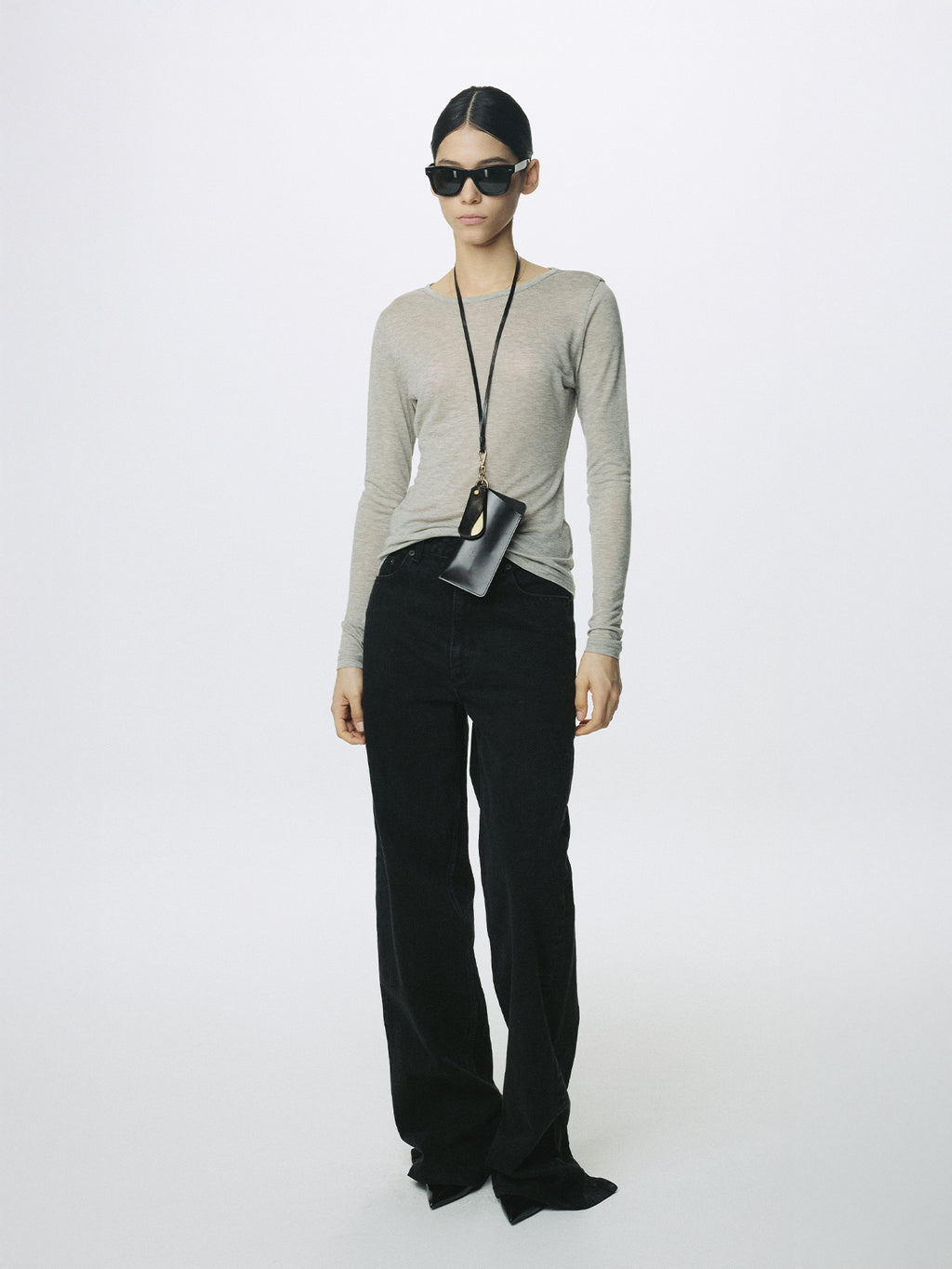 (W) ZIPPED WIDE LEG DENIM_ BLACK