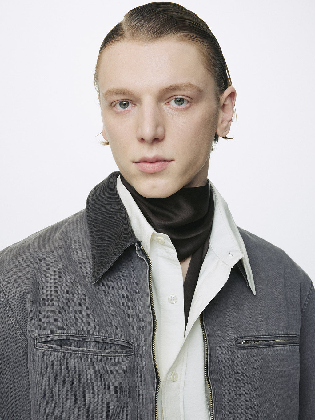 GARMENT WASHED ZIP WORK JACKET_ FADED INK