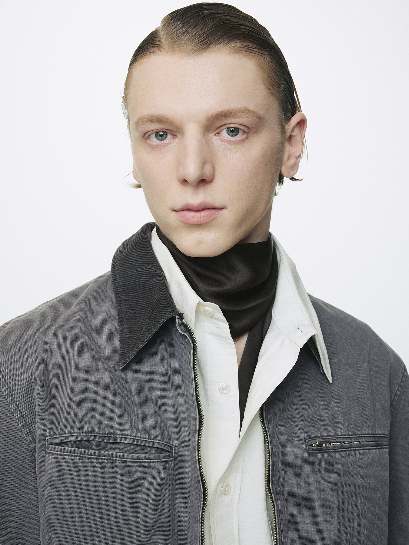 GARMENT WASHED ZIP WORK JACKET_ FADED INK