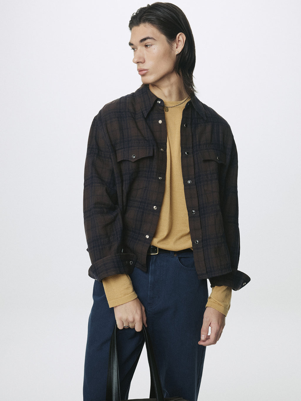 WOOL AND COTTON CHECKED SHIRT JACKET (JAPANESE FABRIC)_ BROWN