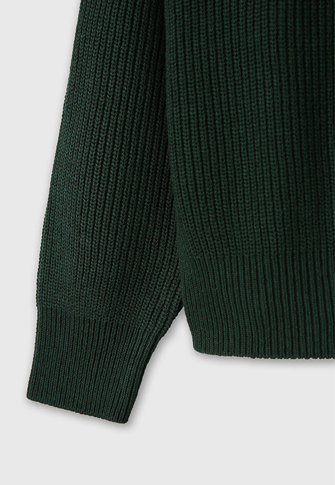 Italian Cotton Hard Twist Zip-up Knit_ Dark Green