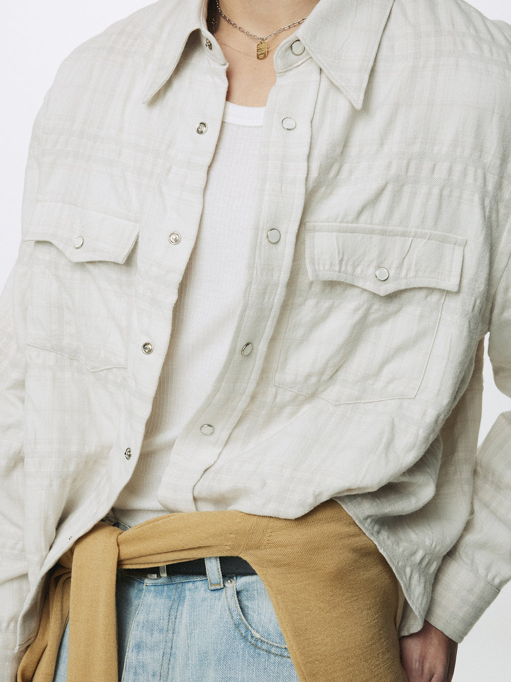WOOL AND COTTON CHECKED SHIRT JACKET (JAPANESE FABRIC)_ IVORY
