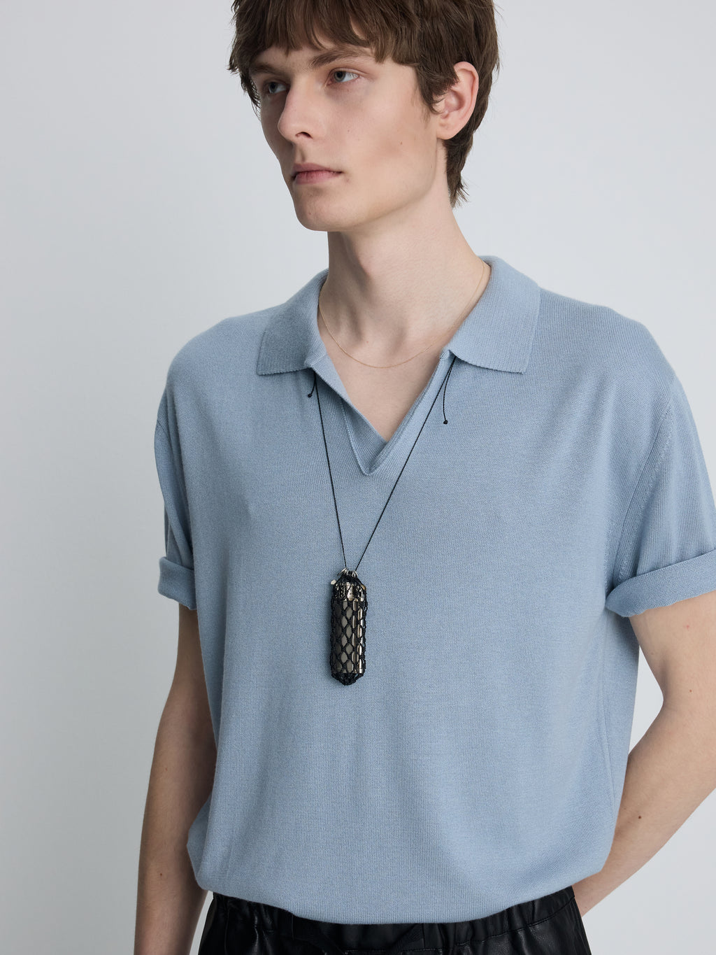 SILK CASHMERE OPEN COLLAR KNIT_ SKY BLUE