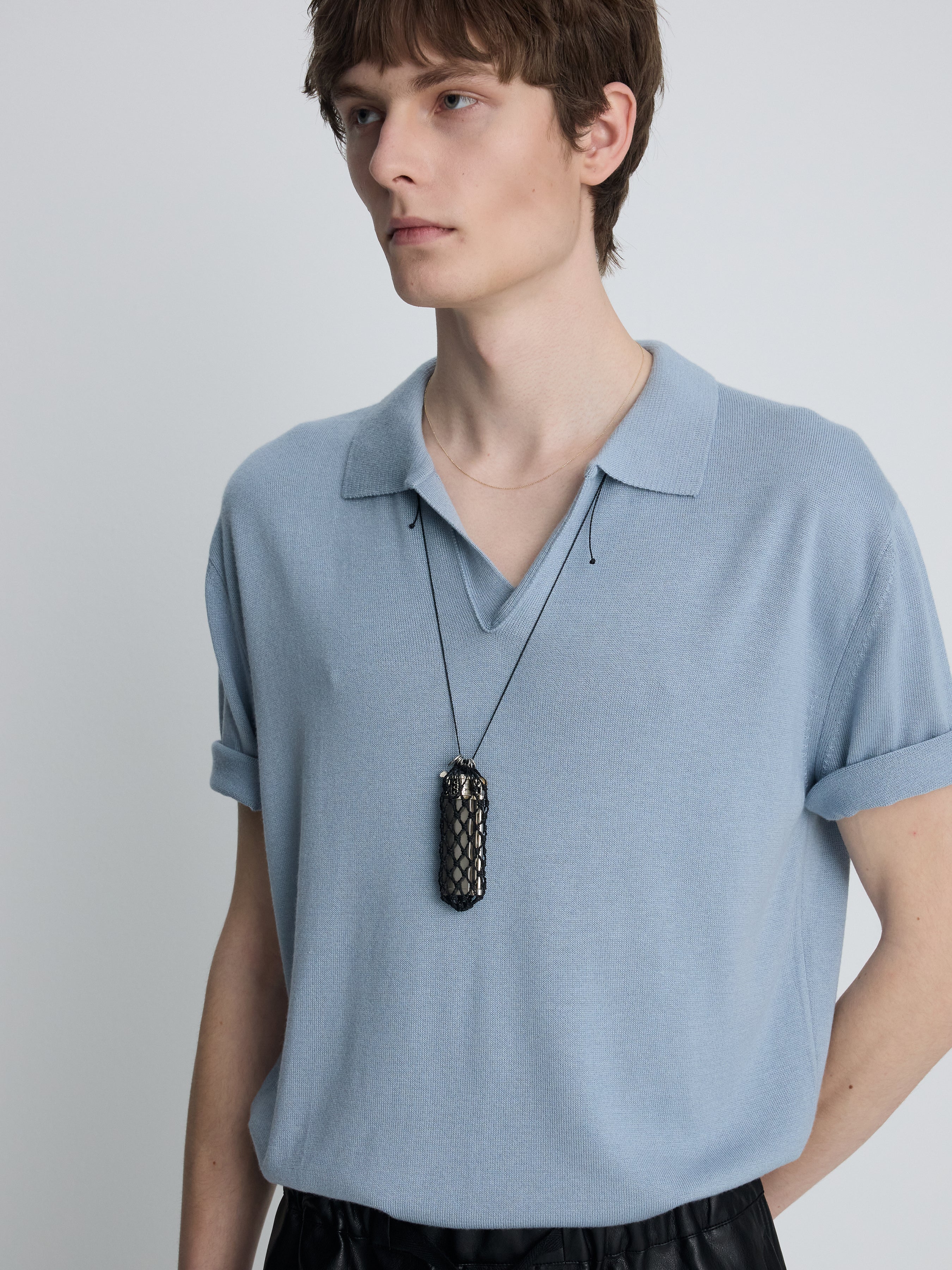 SILK CASHMERE OPEN COLLAR KNIT_ SKY BLUE