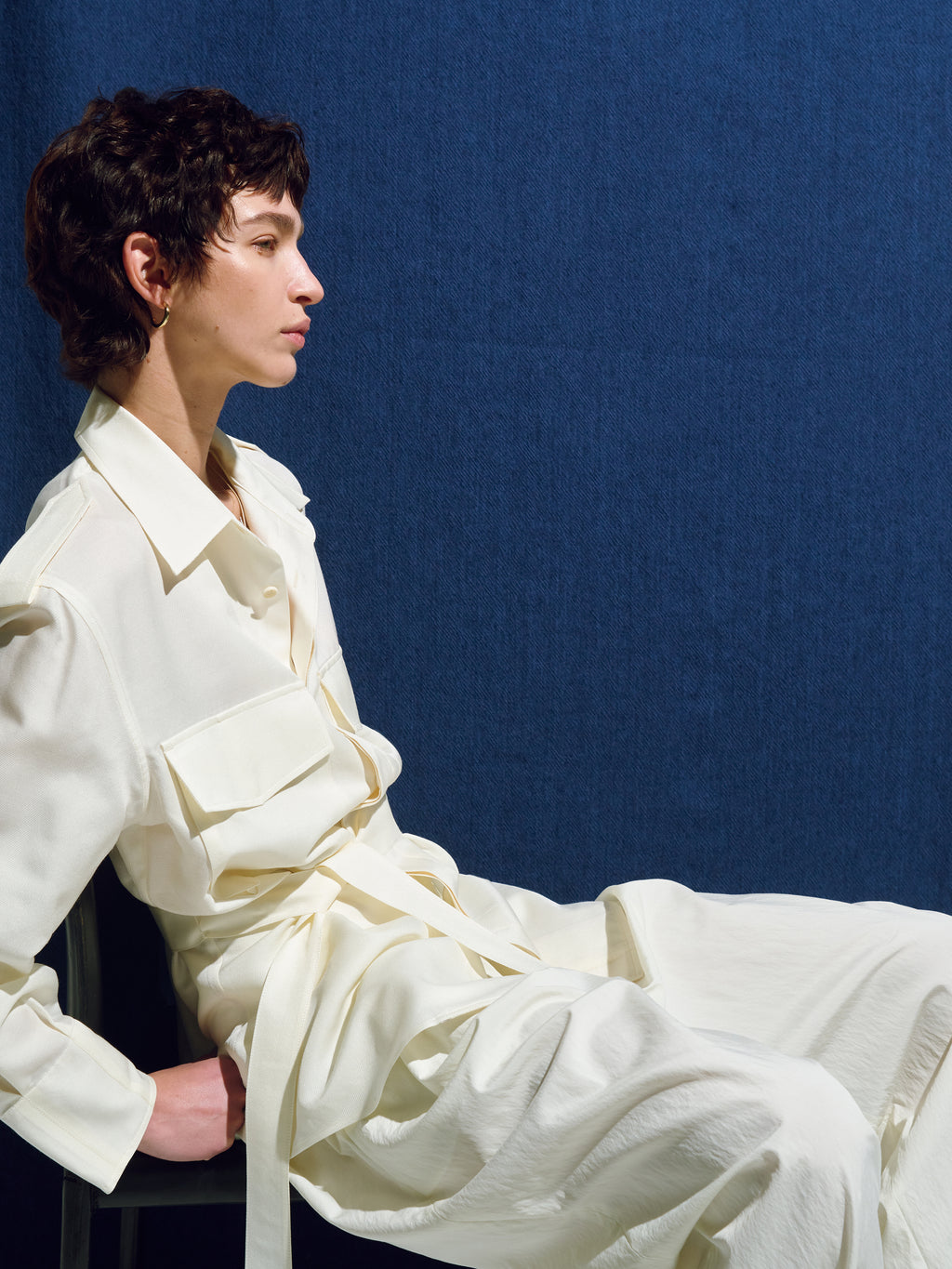 (W) SILK TWILL MILITARY FIELD SHIRT JACKET_ IVORY