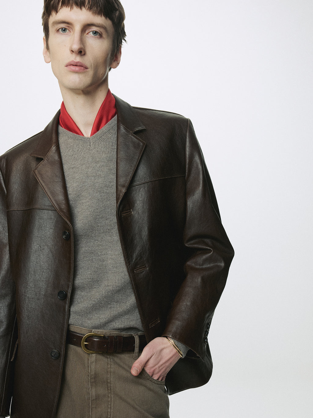 VEGETABLE LAMB LEATHER BLAZER JACKET_ BROWN