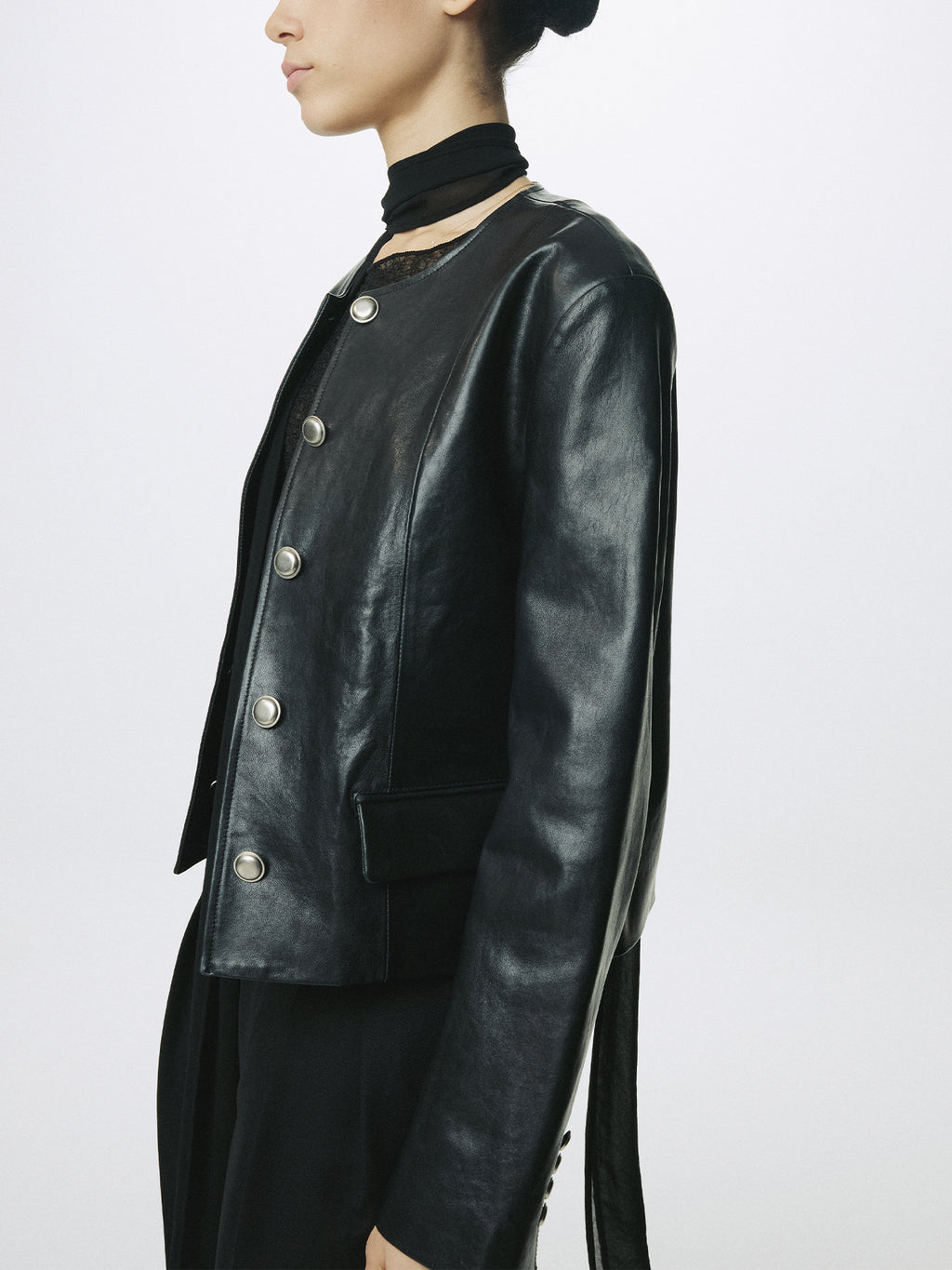 (W) LAMB LEATHER BLOUSON JACKET_ BLACK