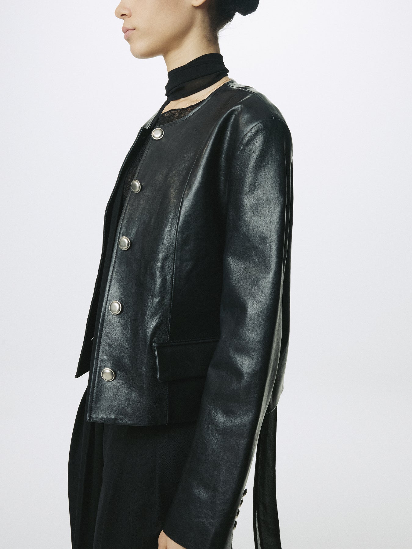 (W) LAMB LEATHER BLOUSON JACKET_ BLACK