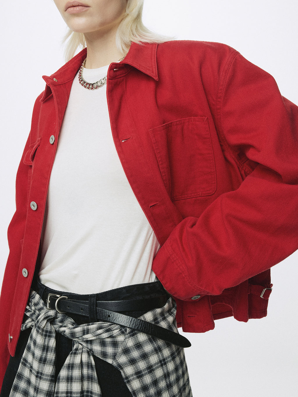 (W) RAW-CUT COTTON CHECK SHIRT_ BLACK CHECK