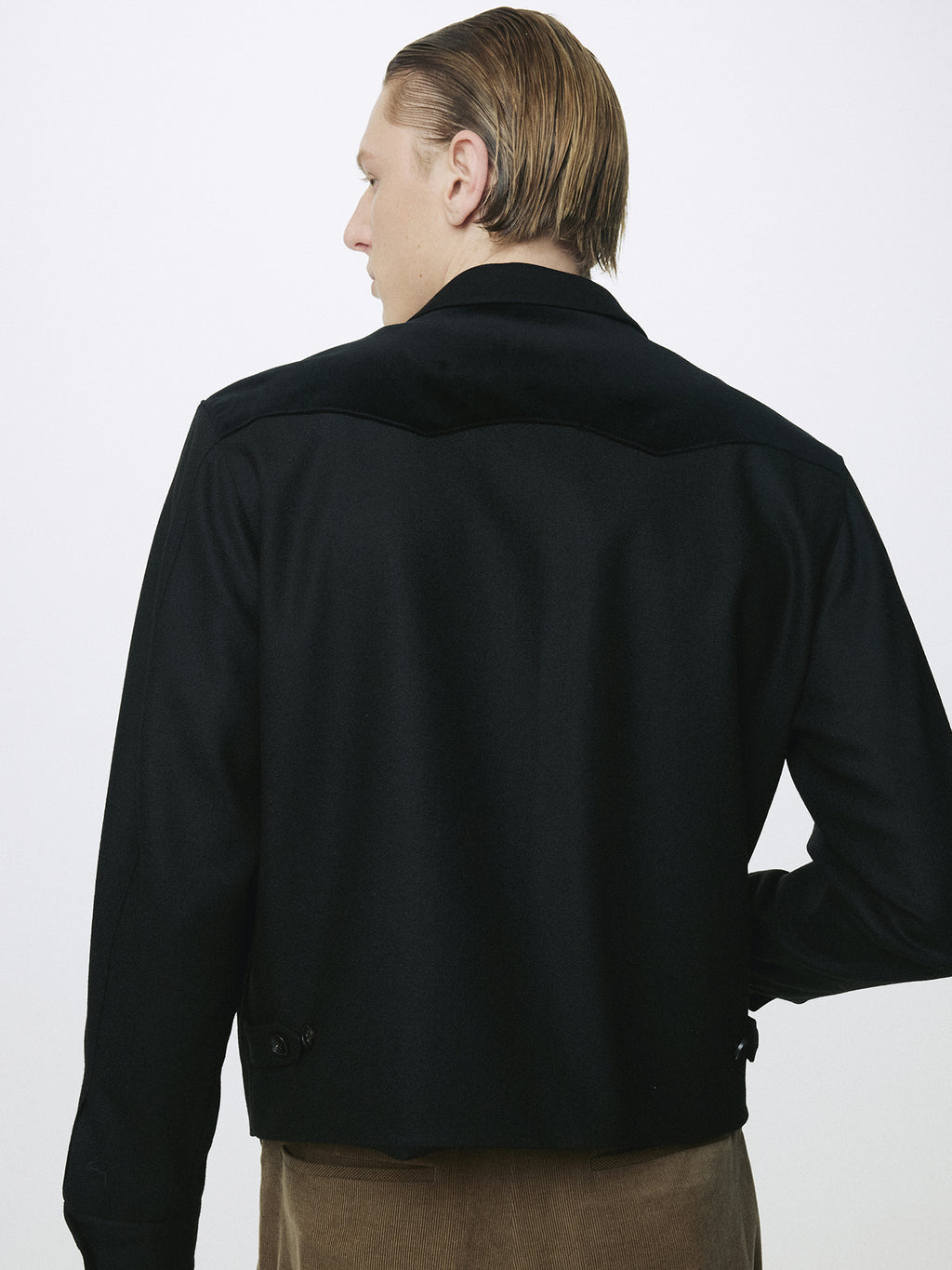 WOOL VELVET TRIMMED BLOUSON JACKET_ BLACK