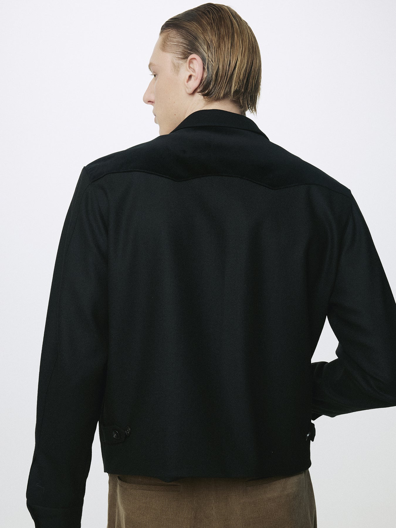 WOOL VELVET TRIMMED BLOUSON JACKET_ BLACK