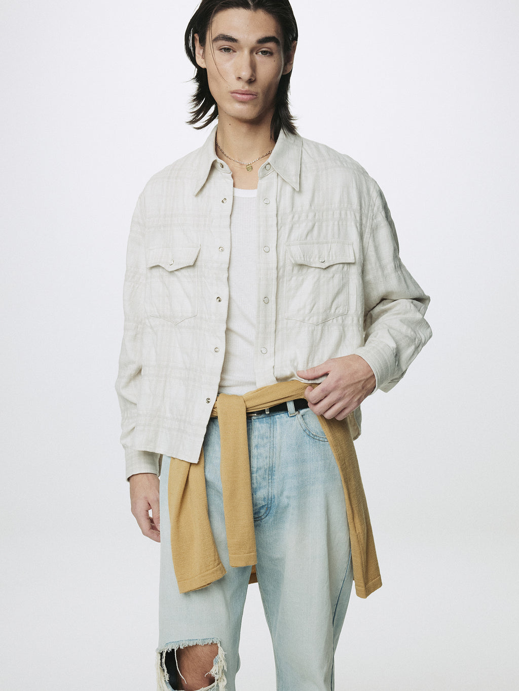DISTRESSED LOOSE STRAIGHT DENIM JEANS_ LIGHT BLUE