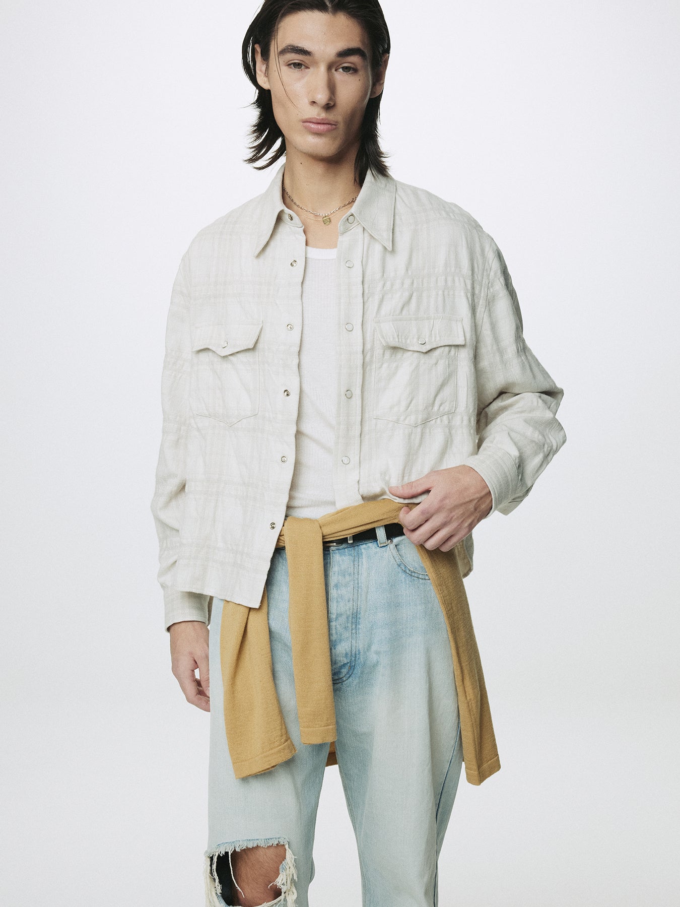 DISTRESSED LOOSE STRAIGHT DENIM JEANS_ LIGHT BLUE