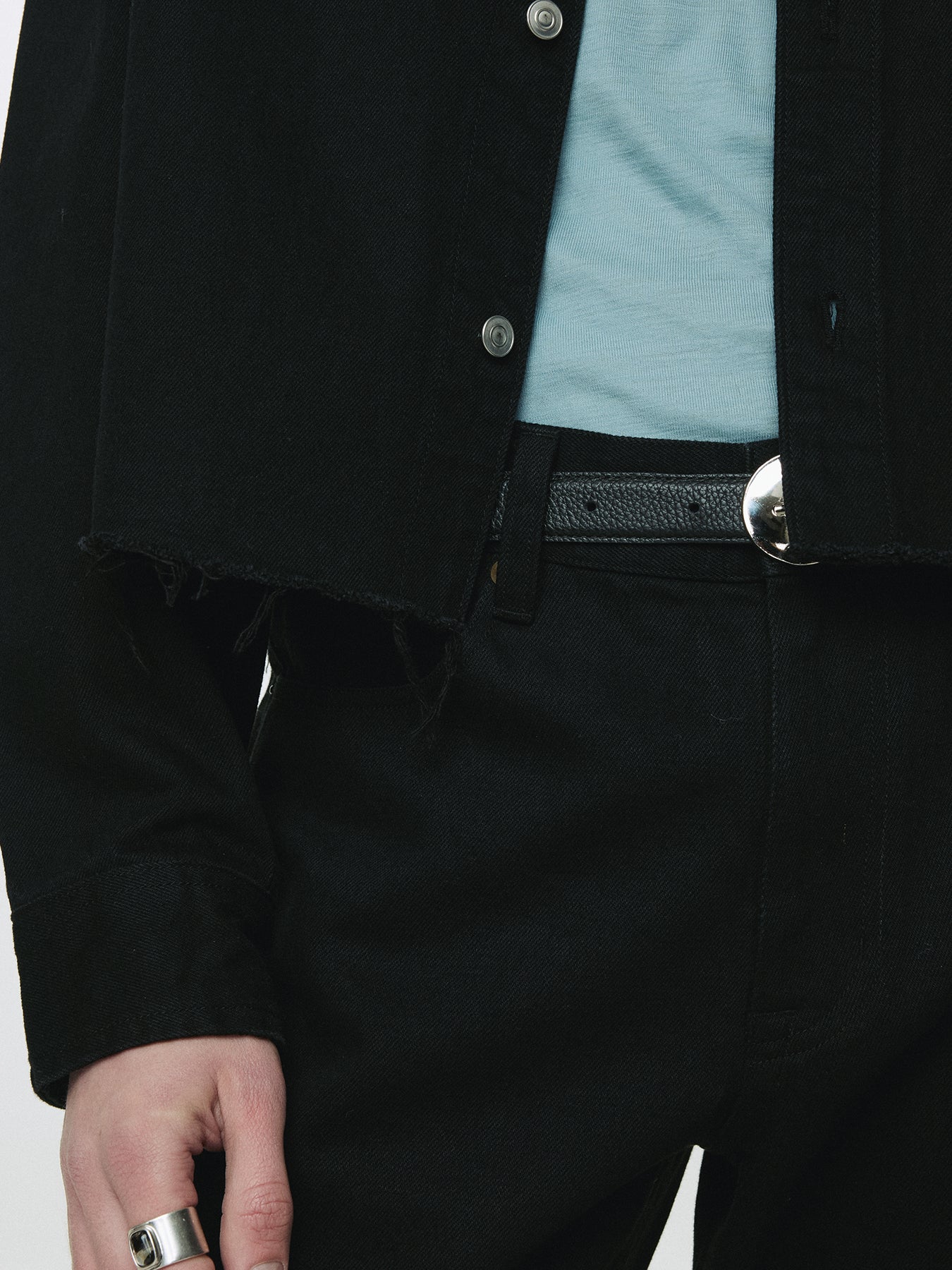 DENIM CUT-OFF SHIRT BLOUSON_ BLACK