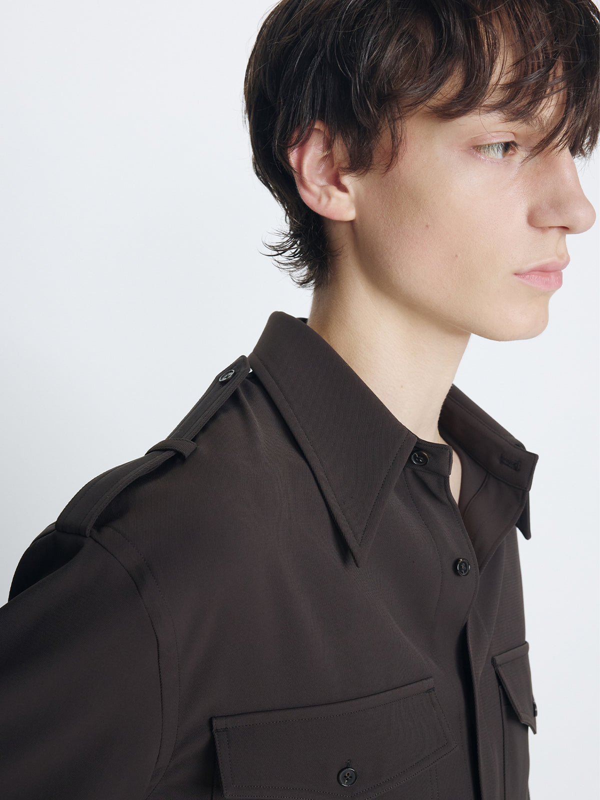 DRAPED UTILITY SHIRT_ BROWN