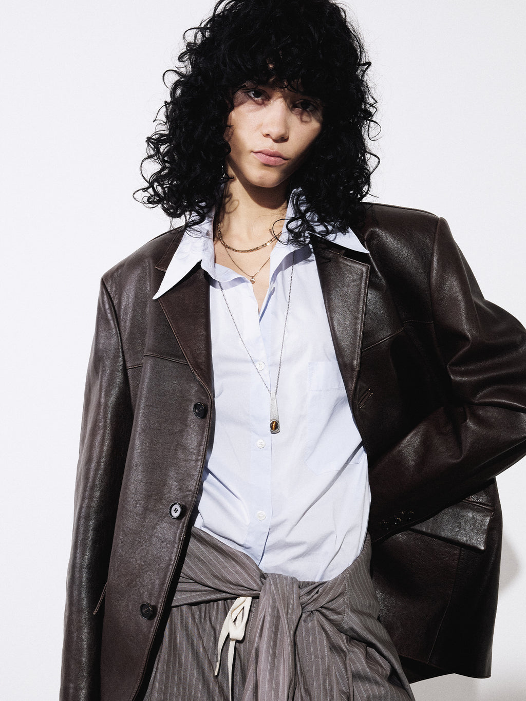 (W) VEGETABLE LAMB LEATHER BLAZER JACKET_ BROWN