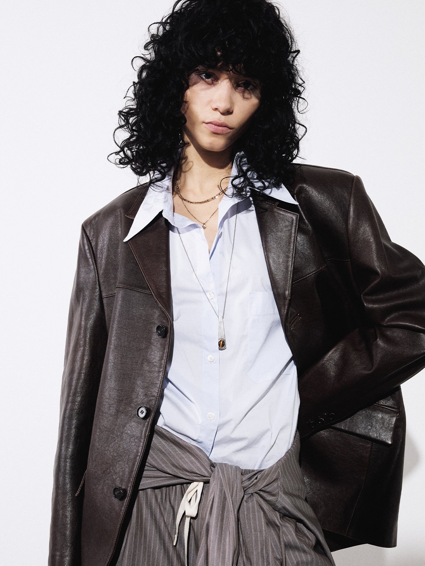 (W) VEGETABLE LAMB LEATHER BLAZER JACKET_ BROWN