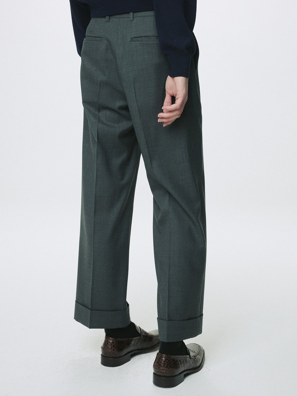 WOOL CUFFED TROUSERS_ MOSS GREY