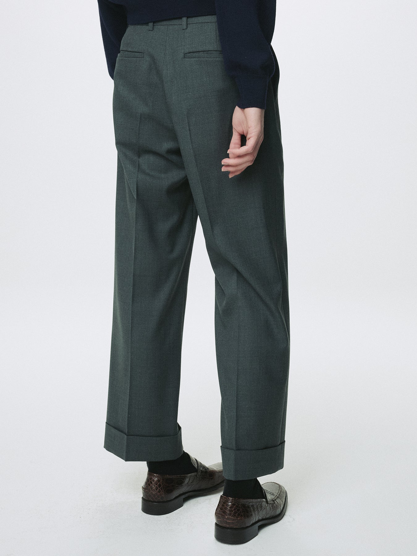 WOOL CUFFED TROUSERS_ MOSS GREY