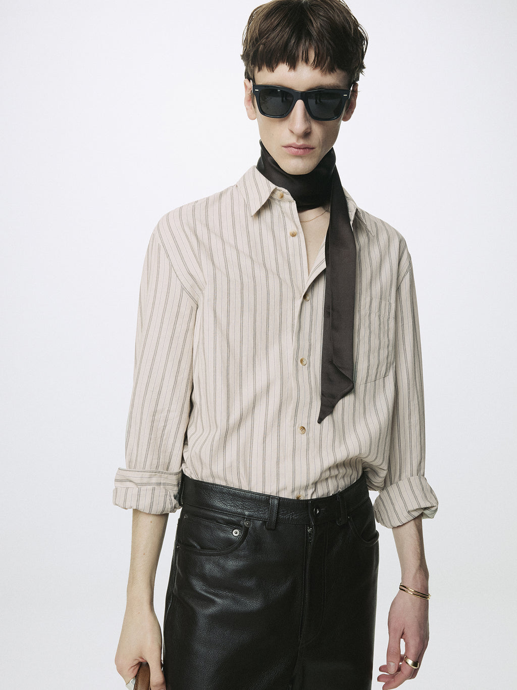 STRIPED COTTON SHIRT_ WARM GREY