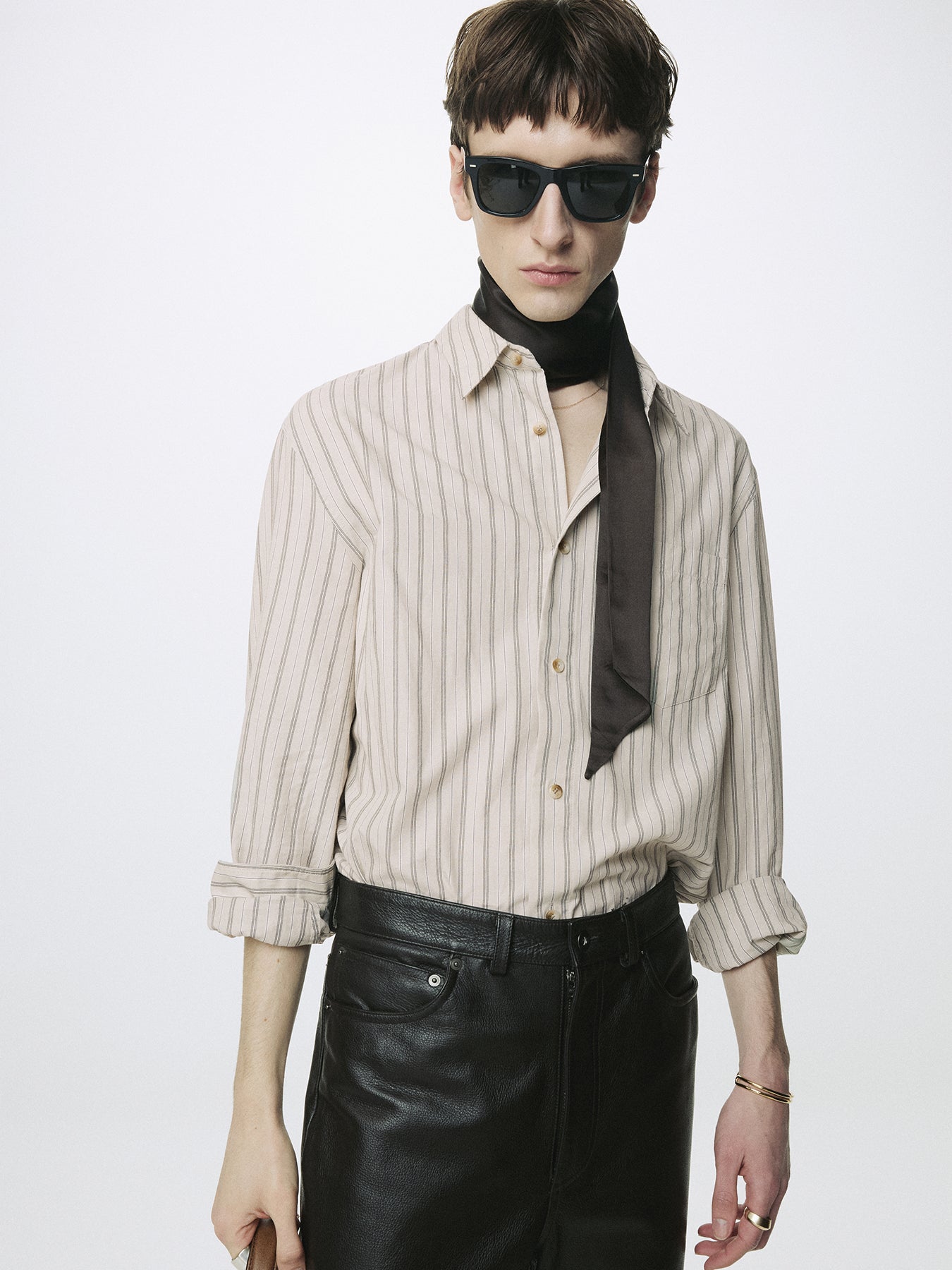 STRIPED COTTON SHIRT_ WARM GREY