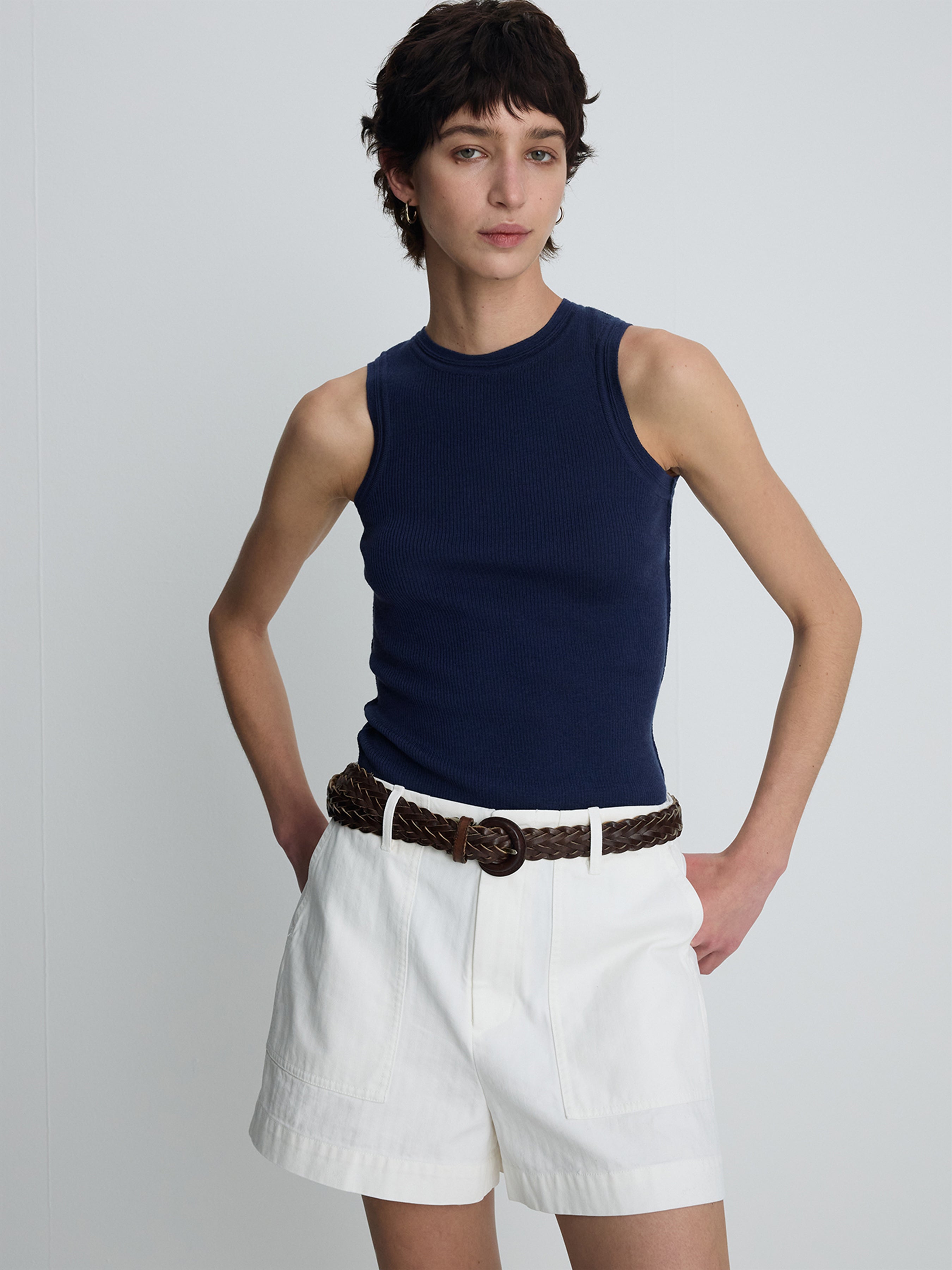 (W) GARMENT WASHED HBT FATIGUE SHORTS_ WHITE