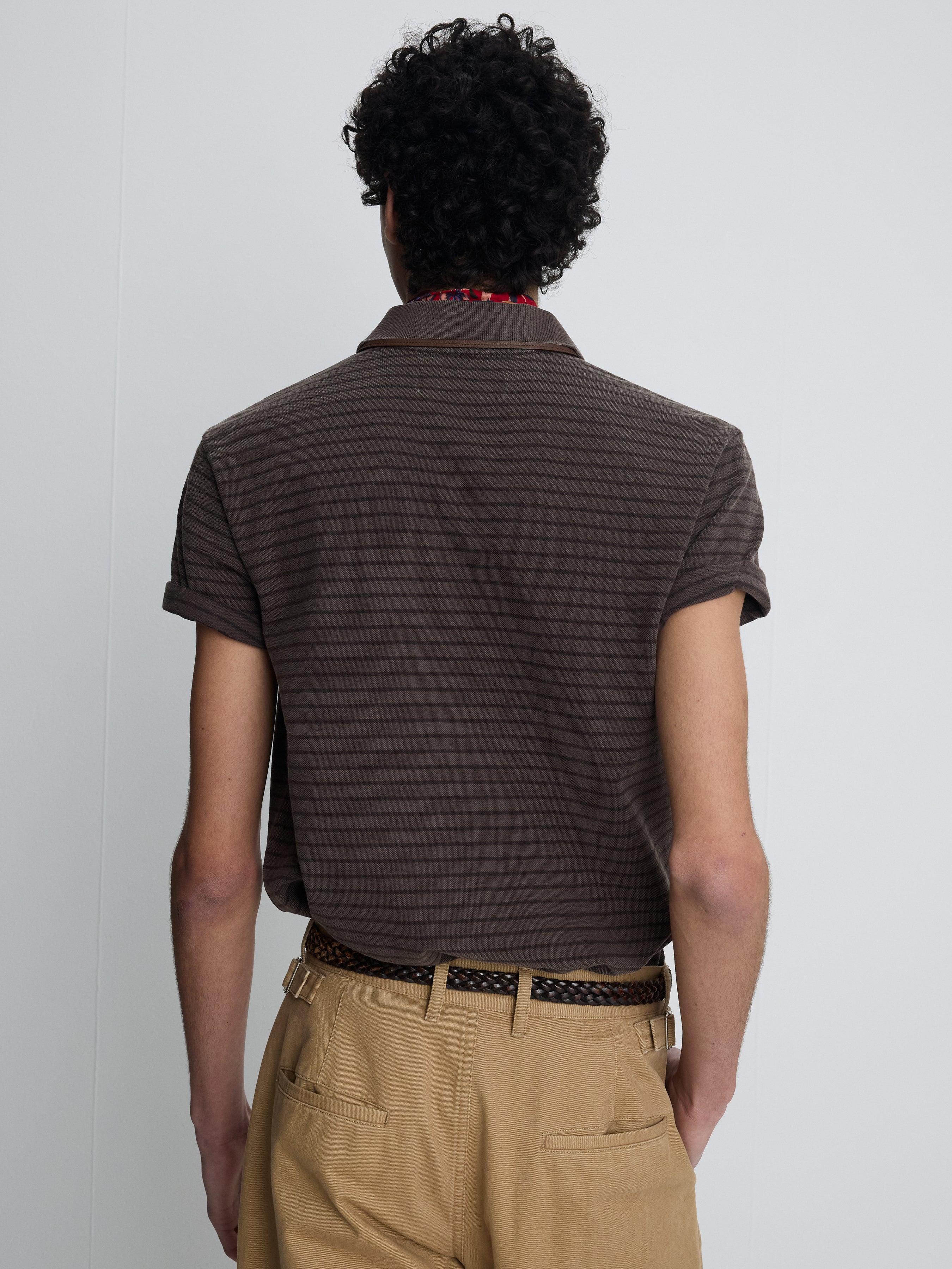 GARMENT DYED STRIPE PIQUÉ POLO_ FADED BROWN
