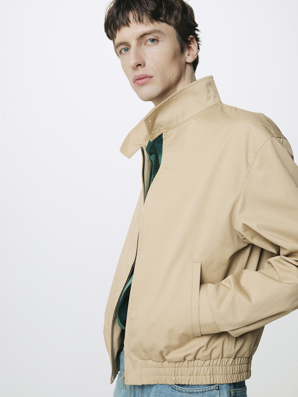 HIGH DENSITY COTTON HARRINGTON JACKET_ BEIGE