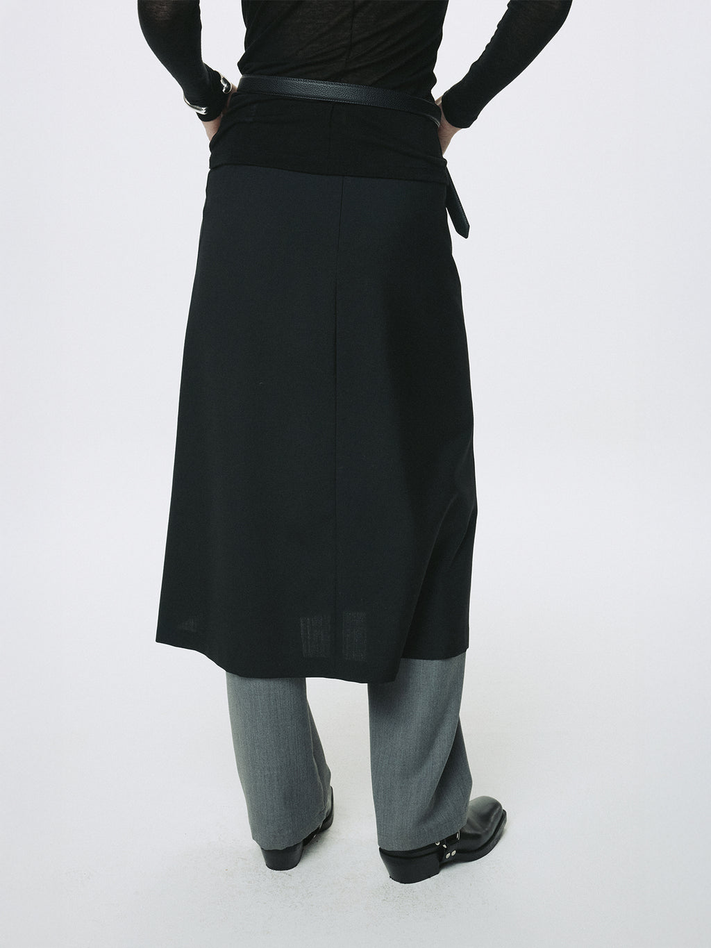 (W) WOOL MIDI SKIRT_ BLACK