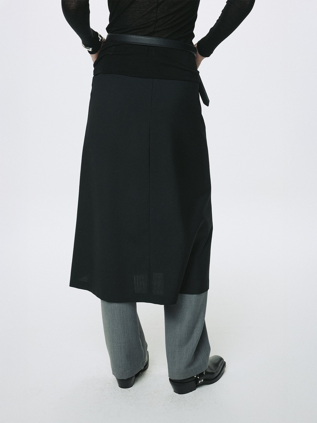 (W) WOOL MIDI SKIRT_ BLACK