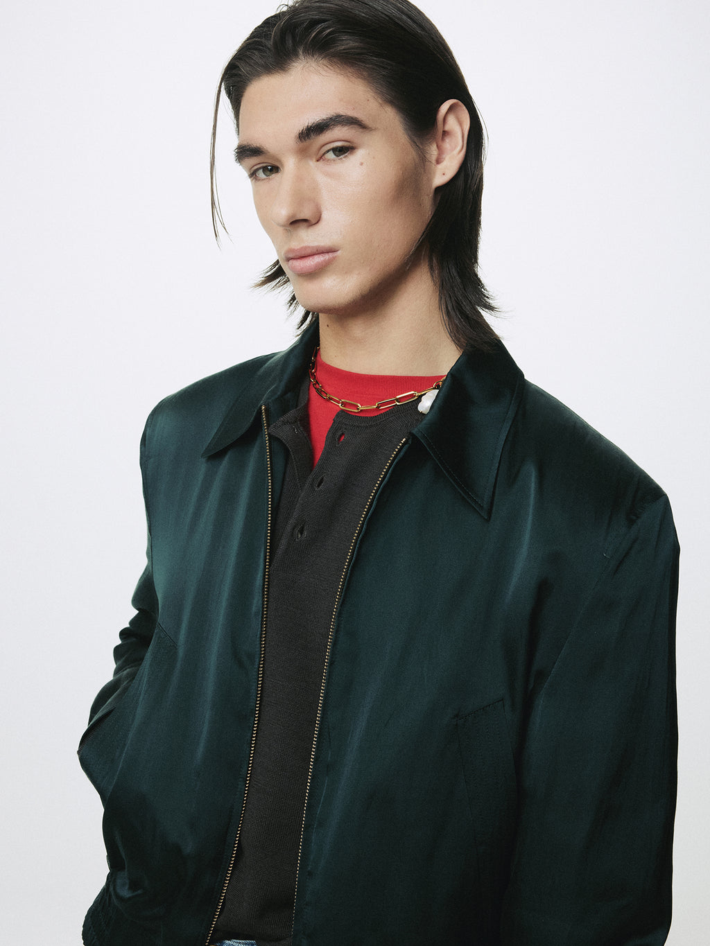 SILK COTTON SWING JACKET_ DARK GREEN