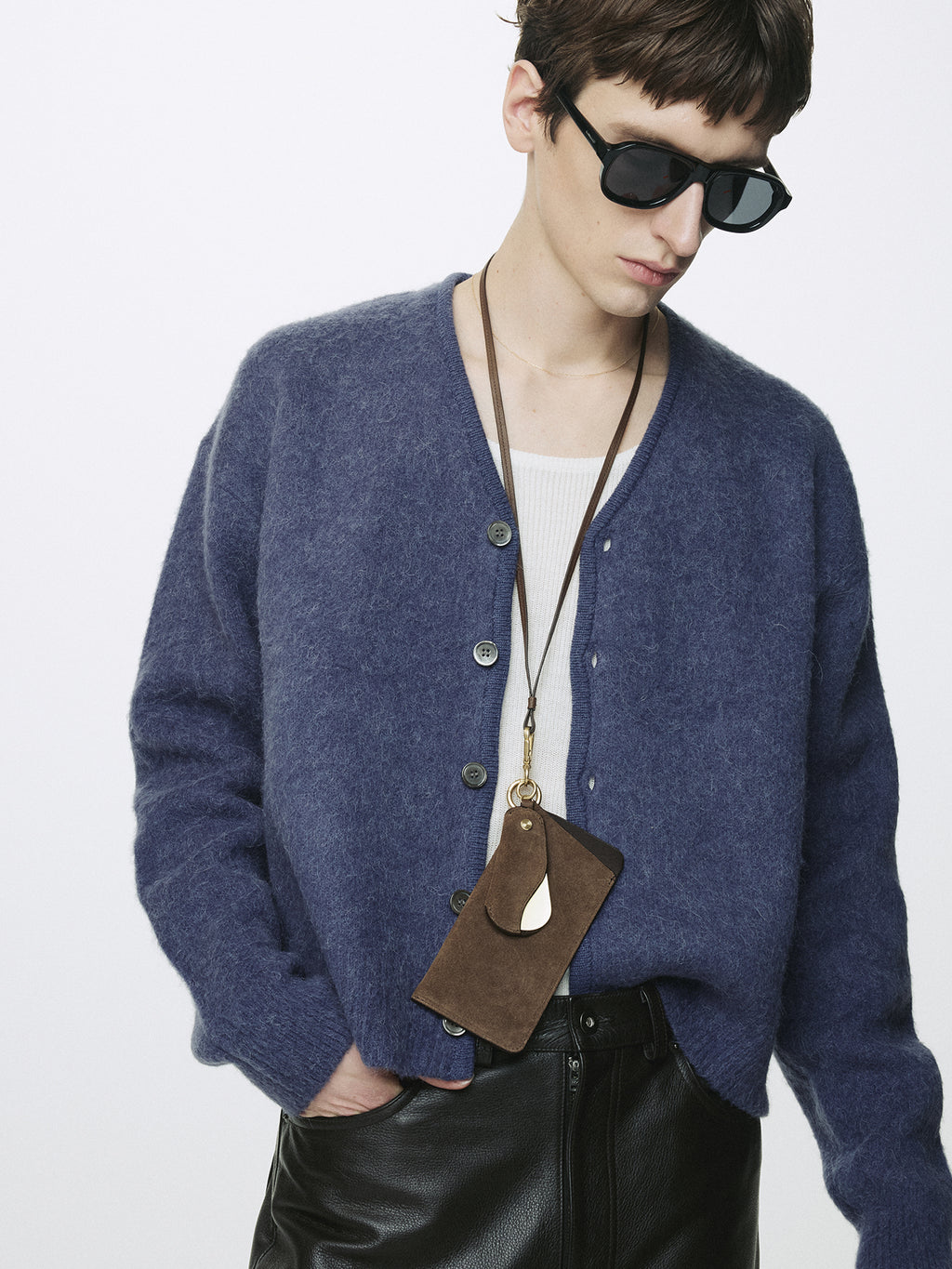 BRUSHED ALPACA-BLEND CARDIGAN_ PURPLE BLUE