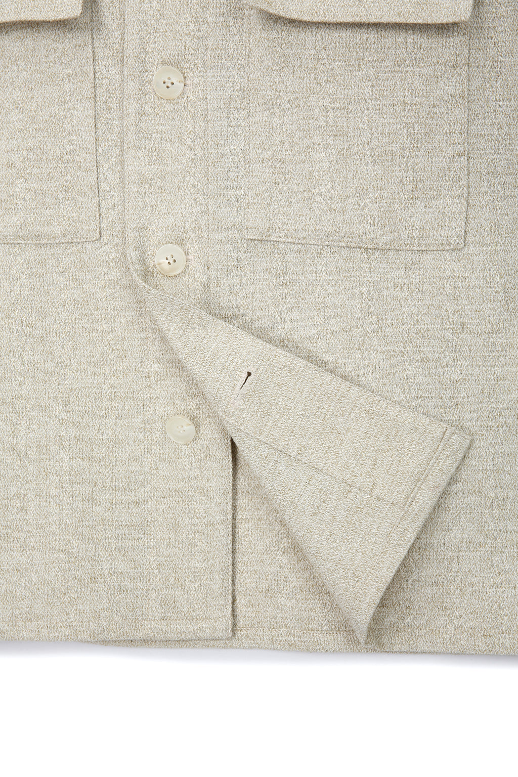Wool and Lyocell Natural Tweed Shirt Jacket_ Sage Beige