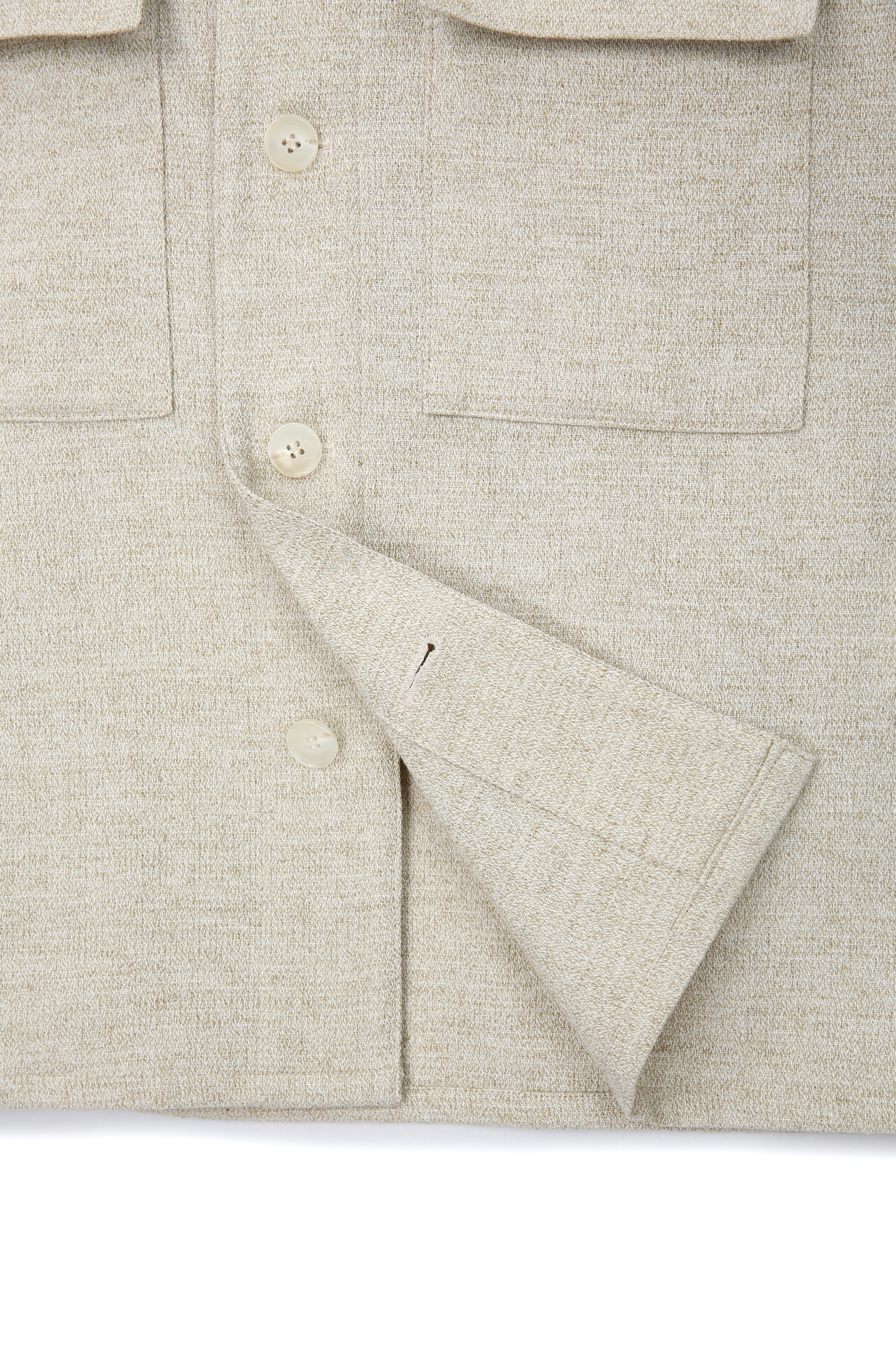 Wool and Lyocell Natural Tweed Shirt Jacket_ Sage Beige