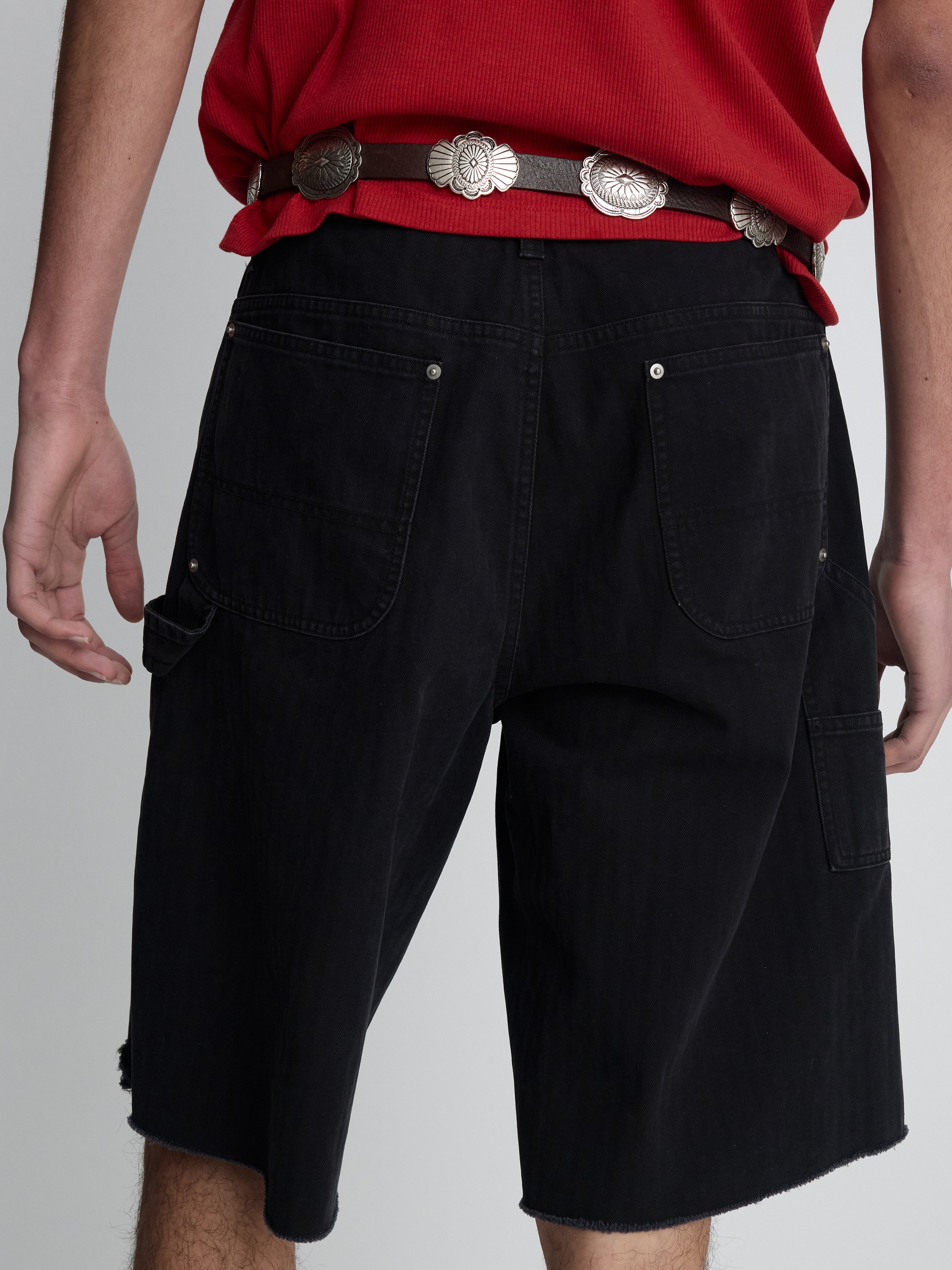 HAND DISTRESSED HBT DOUBLE KNEE SHORTS_ FADED BLACK
