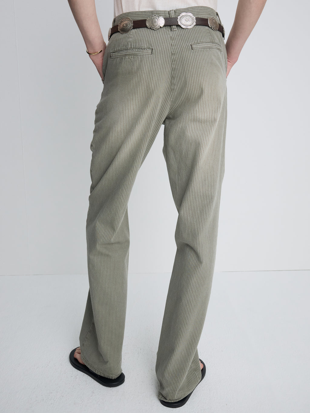 GARMENT DYED STRIPE COTTON FLARE PANTS_ STONE GREY